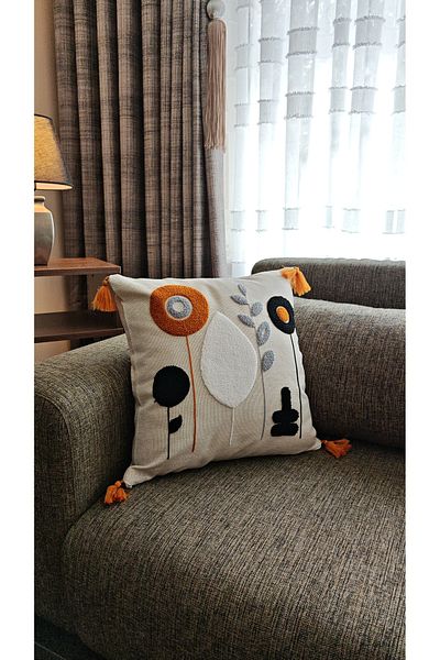 GLOMAR Husă de pernă Bohemian Punch Brodat Lenjerie Pardoseală Decorativă Modernă Pătrată Un singur Buc 43X43