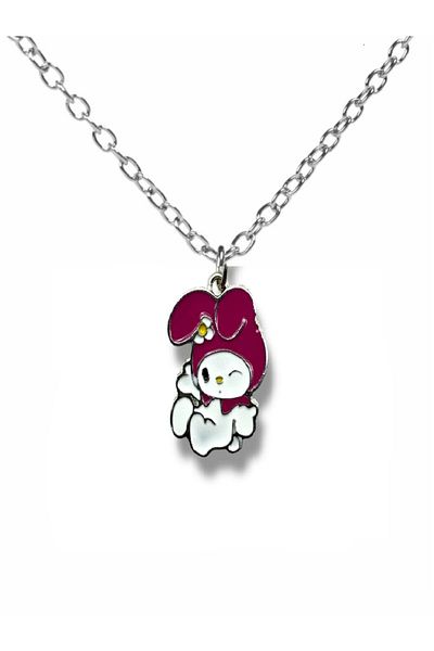 Herşey Nota Pink Necklace with Winking My Melody Figure – Kawaii Anime Jewelry with 60 cm Chain