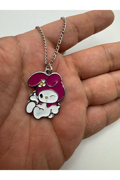 Herşey Nota Pink Necklace with Winking My Melody Figure – Kawaii Anime Jewelry with 60 cm Chain