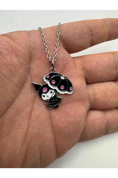 Yuchicly Anime Kuromi Siyah Şemsiyeli Figürlü Kolye – Gotik ve Sevimli