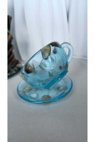 Epoksikalesi Deniz Esintili Epoksi Fincan Takımı 2'li Kahve Bardağı Ve Tabak Seti