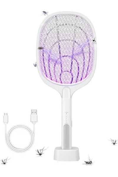 Generic Electric Fly Swatter, 3500V USB Rechargeable Fly Killer Bug Zapper Racket with Charging Base, Home a
