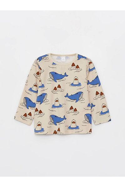LC Waikiki Lcw Baby Beige Crew Neck Long Sleeve Print Baby Boy Pajamas Set