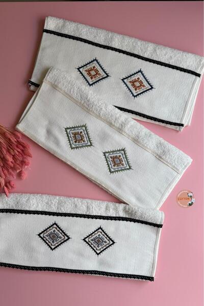 Narma Home Nimba Gray. |   3-Piece Embroidered Hand Towels – 100% Cotton, Stylish, Ethnic Design Towel Set (50X90 cm)
