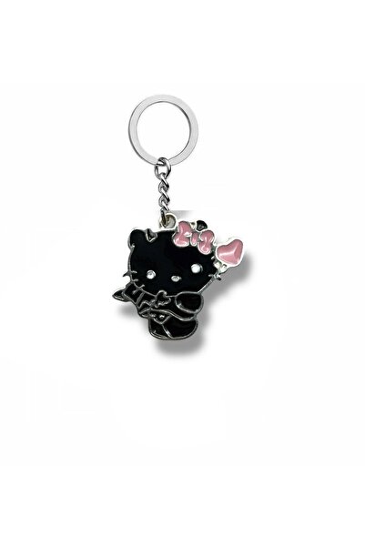 Herşey Nota Breloc negru cu figurină Hello Kitty – Accesoriu gotic drăguț