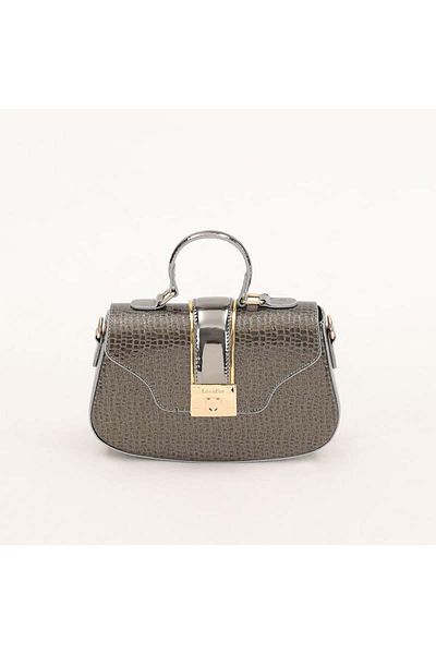 Levidor Platinum Crocodile Patterned Patent Leather Handbag