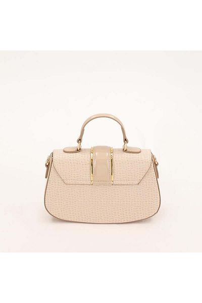 Levidor Cream Crocodile Patterned Patent Leather Handbag