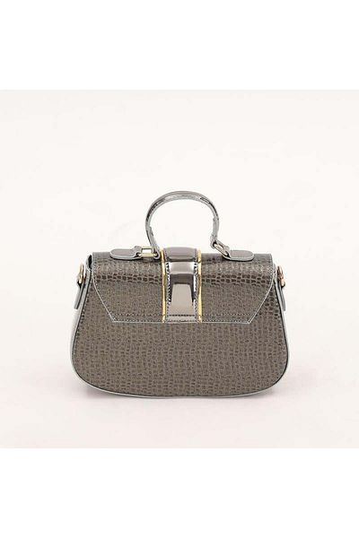 Levidor Platinum Crocodile Patterned Patent Leather Handbag