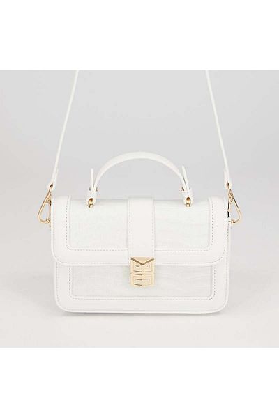 Levidor White Crocodile Leather Women's Patent Leather Handbag