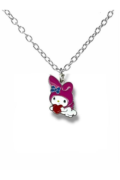 Herşey Nota Fantasy Magic My Melody Heart Carrying Figured Necklace – Pink Anime Jewelry with 60 cm Chain