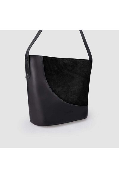 Jacquline Black Nubuck Leather Detailed Women's Crossbody Bag