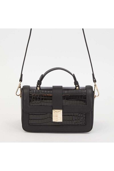 Levidor Black Crocodile Leather Women's Patent Leather Handbag