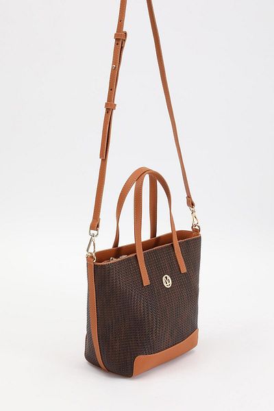 Levidor Brown Straw Pattern Women's Hand and Shoulder Bag