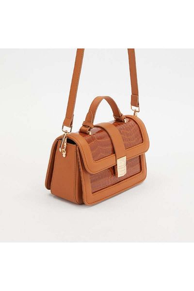 Levidor Tan Crocodile Leather Women's Patent Leather Handbag