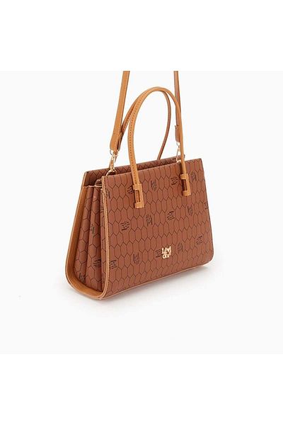 Levidor Tan Honeycomb Printed Three-Eye Women's Handbag