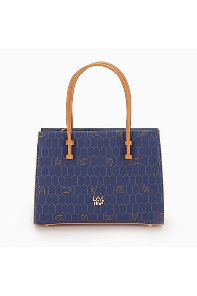 Levidor Navy Blue Honeycomb Printed Three-Eye Women's Handbag