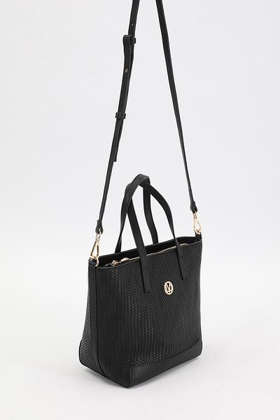 Levidor Black Straw Pattern Women's Hand and Shoulder Bag