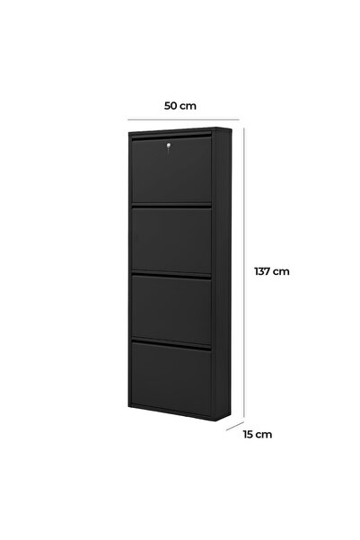 Evessan Kilitli 4'lü Metal Ayakkabılık Siyah