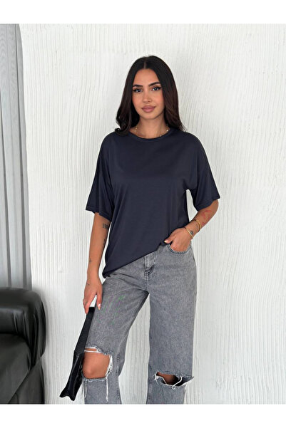 MODA تي شيرت نسائي برقبة دائرية وأكمام قصيرة من القماش المخلوط