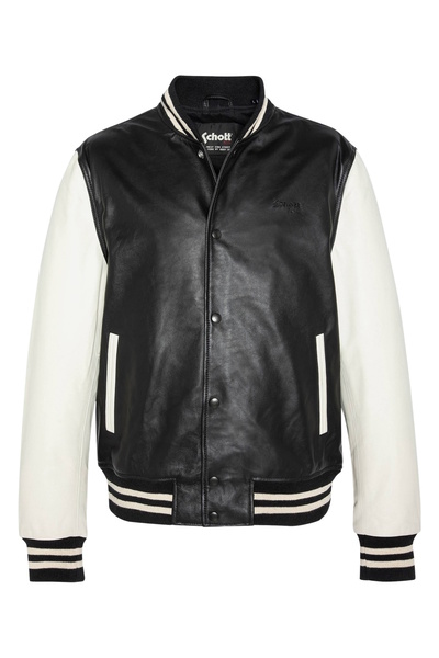 SCHOTT Jacke Jacke im College-Stil aus Leder mit farblich abgesetzten Ärmeln