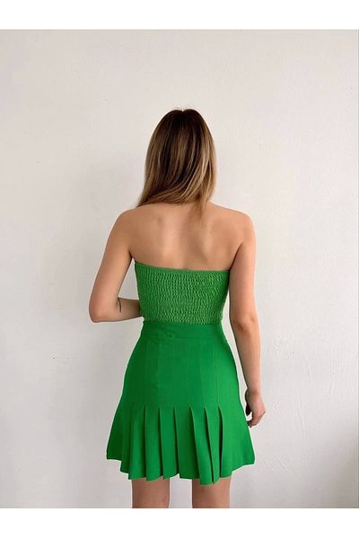 bamido Pleated Buttoned Skirt Light Green S24811