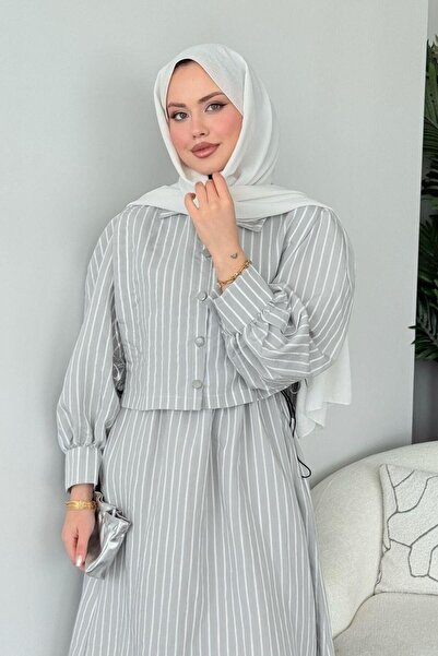 Şulemoda Giyim Φόρεμα Malibu ριγέ γκρι