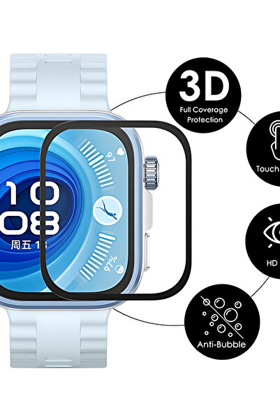 Fibaks Huawei Watch Fit 4 Pro Compatible Full Covering Curved Black Frame Pet Watch Screen Protector