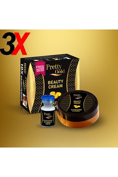 Skincare Pretty Gold Beauty Cream with Vitamin E – 2in1 Face Cream + Serum (Pack of 3 Sets)
