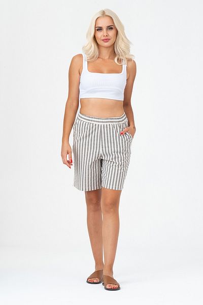Bold & Young Pantaloni scurți din bumbac cu dungi pentru femei, cu buzunare și talie elastică