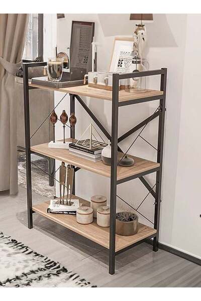 AGD طاولة زاوية قهوة للعرض والتخزين، طاولة جانبية خشبية بثلاثة رفوف بإطار معد...