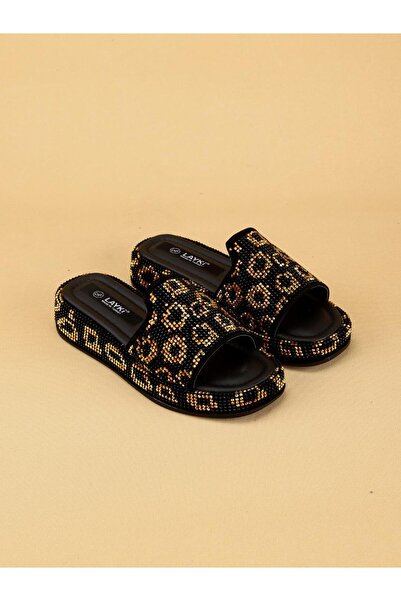 layki Papuci de damă LEOVERA cu model leopard cu detalii de piatră