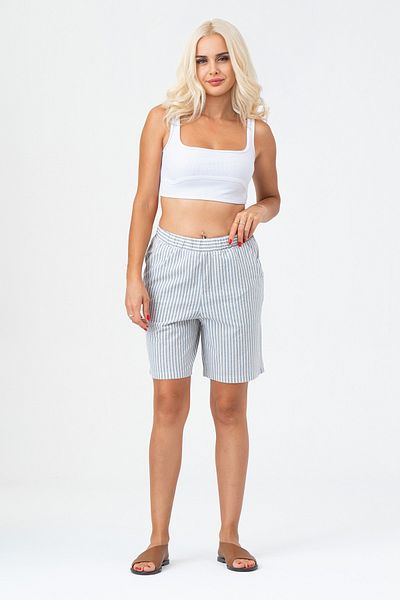 Bold & Young Pantaloni scurți din bumbac cu dungi pentru femei, cu buzunare și talie elastică