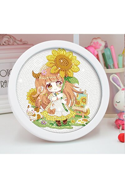 mentaş grup Boncuklu Kristal Taşlı Mozaik Elmas Boyama Prenses Model Çocukla İçin 20x20 Yuvarlak Çerçeveli Set