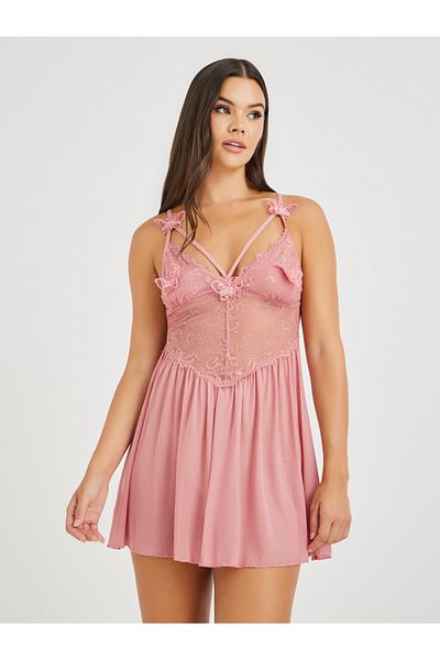 Styli Women's All Lace Cup Butterfly Decration Mesh Skirt Slip Babydoll