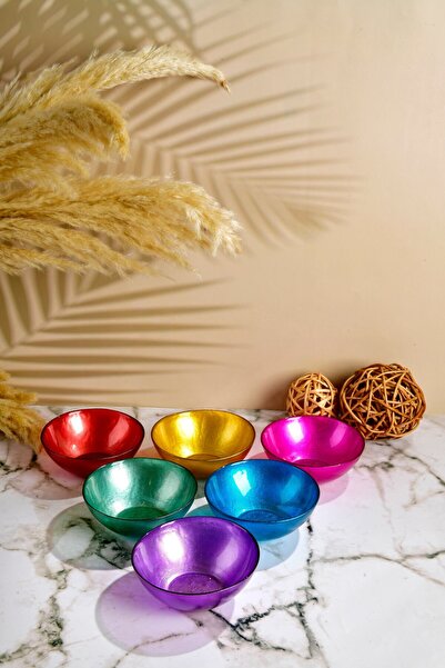 Güney Glassware Set of 6 Colorful Glass Bowls – Special Design for Stylish Pr...