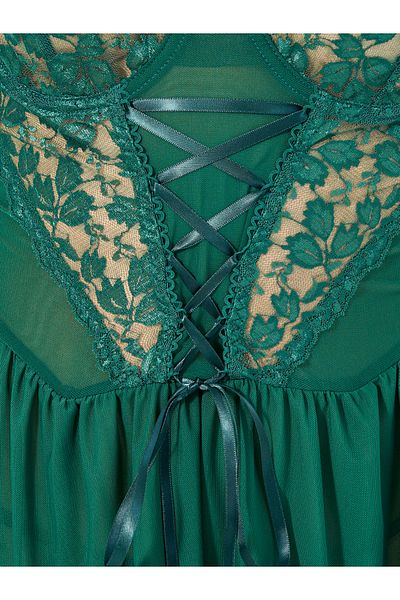 Styli Lace Up Peplum Babydoll with Suspender Straps and Thong Set