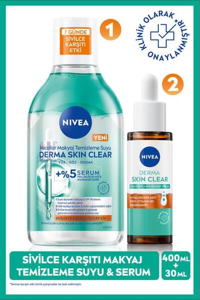 NIVEA Derma Skin Clear Karşıtı Cilt Serumu 30ml Ve Micellar Makyaj Temizleme Suyu 400ml,niasinamid