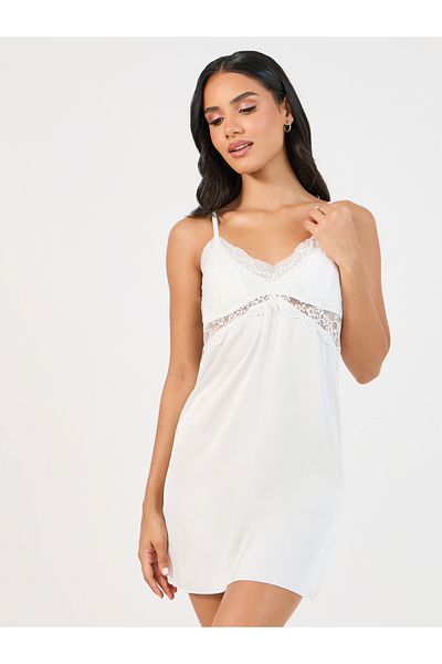 Styli Lace Cup Deep V Mesh Insert Back Satin Slip Dress
