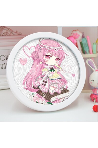 mentaş grup Boncuklu Kristal Taşlı Mozaik Elmas Boyama Goblen Pano Tablo Resim 20x20 Yuvarlak Çerçeveli Set