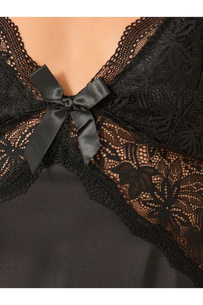 Styli Lace Insert Panel Satin Slip with Briefs