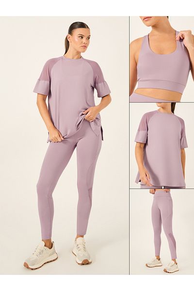 Styli Pack of 3 - Shoulder Mesh Detail Top, Back Dual Tear Drop Sports Bra and Leggings