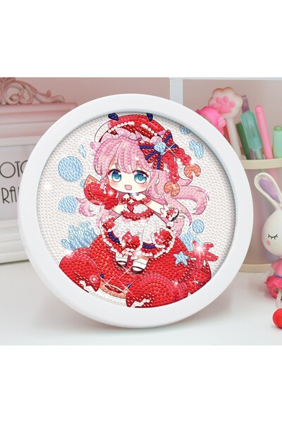 mentaş grup Boncuklu Kristal Taşlı Mozaik Elmas Boyama Prenses Model Çocukla İçin 20x20 Yuvarlak Çerçeveli Set