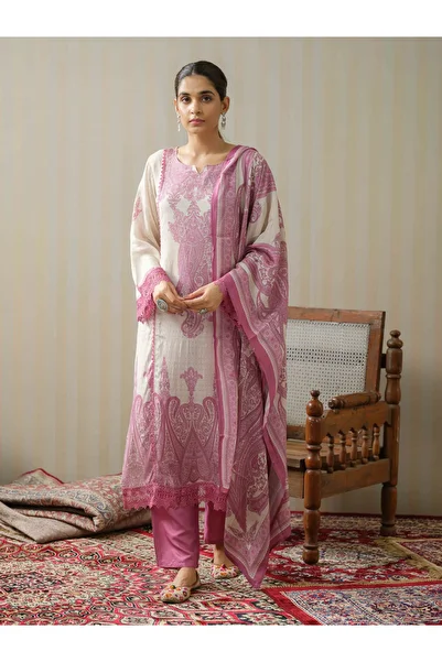 DW By Styli Printed Straight Kurta with Trouser and Dupatta Set