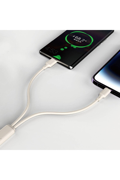 DUDAO 2w1 Kabel przewód wzmacniany SR USB-C - USB-C / Lightning 100W 1.2m beżowy