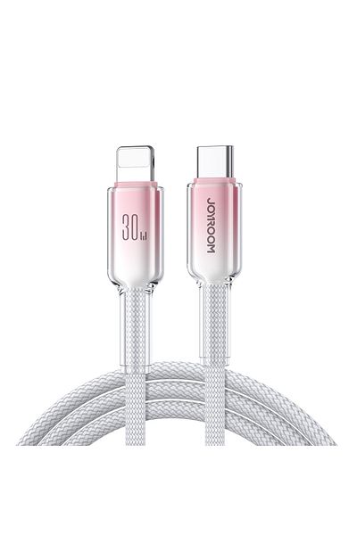 Joyroom Cablu USB-C la iPhone Lightning de la seria Crystal-Clear, 30W, 1,2 m - Alb
