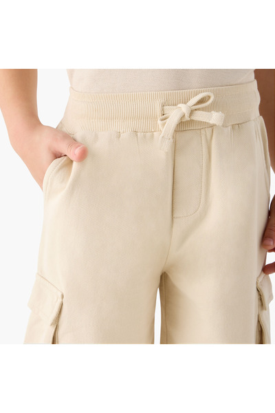 Juniors Solid Cargo Shorts with Drawstring Closure