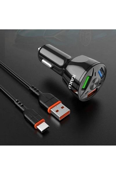 REDz Accessories Set adaptor auto KSC-493 cu cablu Type-C, 3 x USB, încărcare rapidă 20W, negru