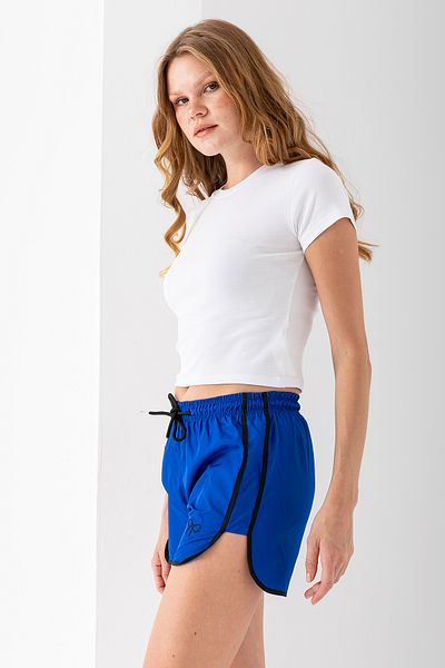 GİYSA Pantaloni scurți de baie brodați cu panglică reglabilă pentru femei, albastru - 25Y 5402