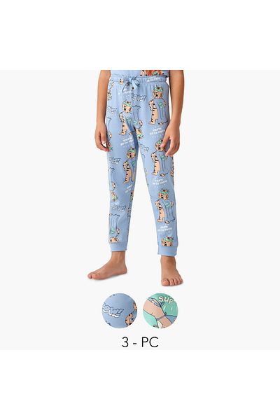 Juniors 3-Piece Animal Print T-shirt and Pyjama Set
