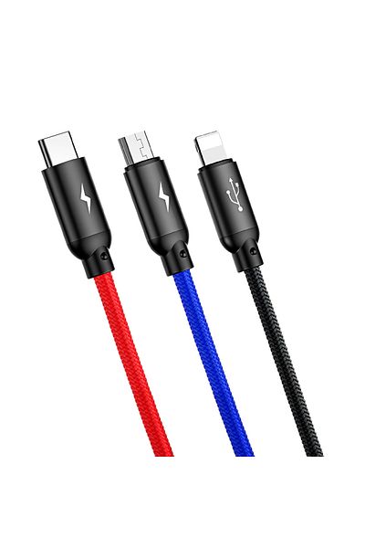 Baseus 3w1 Kabel przewód USB-A - micro USB / iPhone Lightning / USB-C 3.5A 0.3m - czarny
